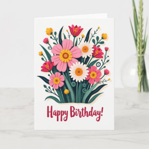 Cheerful Birthday Vibrant Flower Card