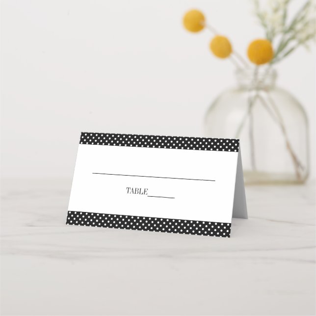 Cheerful black and white polka dot wedding place card (Back)