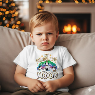 Cheerful Black Festive Penguin Igloo Christmas Baby T-Shirt