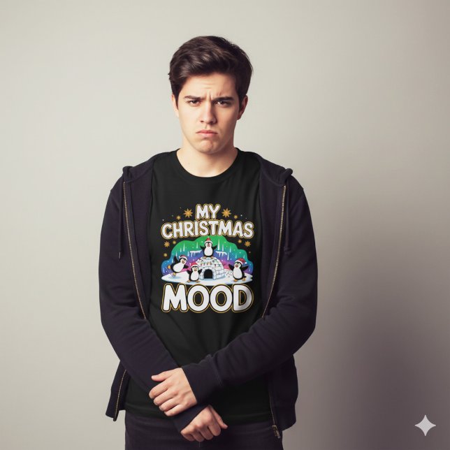 Cheerful Black Festive Penguin Igloo Christmas T-Shirt (Creator Uploaded)