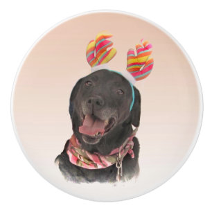 Cheerful Black Labrador Retriever Dog Ceramic Knob