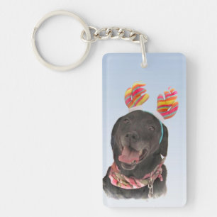 Cheerful Black Labrador Retriever Dog Key Ring