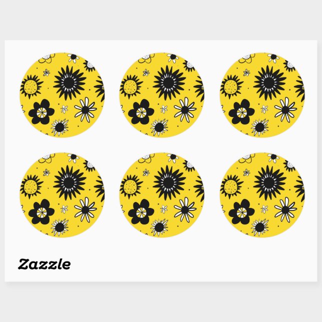 Cheerful Black White & Yellow Daisy Stickers (Sheet)