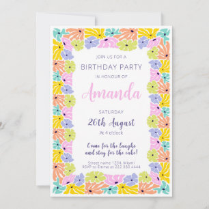Cheerful Blossom Border Birthday Party Invitation