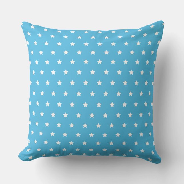 Cheerful Blue Background with White Star Pattern Cushion (Front)