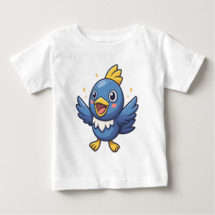 Cheerful Blue Bird Cartoon in Pokémon-Inspired Baby T-Shirt