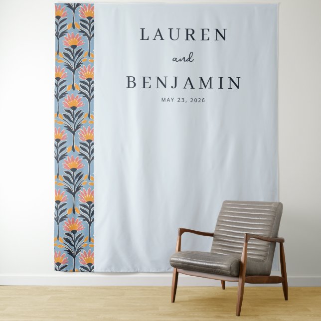 Cheerful Blue Floral Minimalist Tapestry (In Situ)