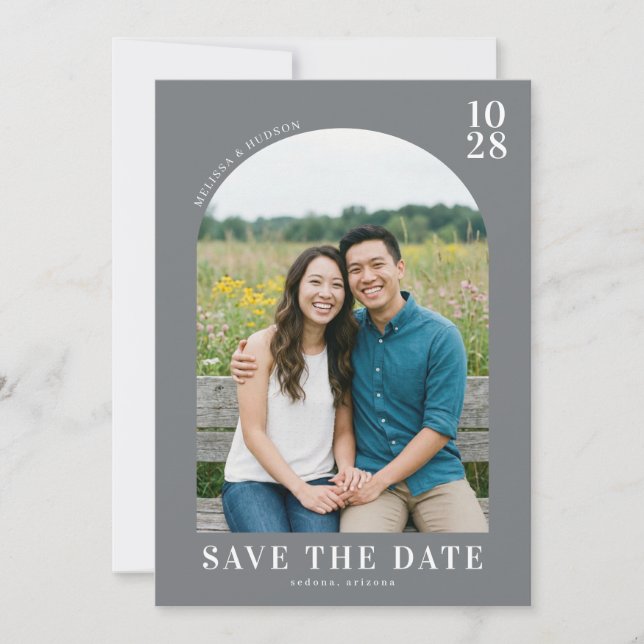 Cheerful Blue Natural Photo Save The Date (Front)