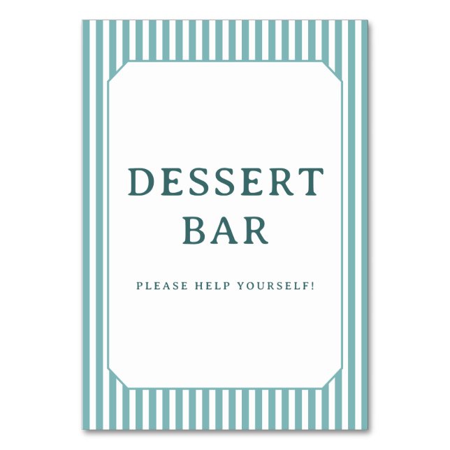 Cheerful Blue Striped Dessert Bar Sign Table Number (Front)