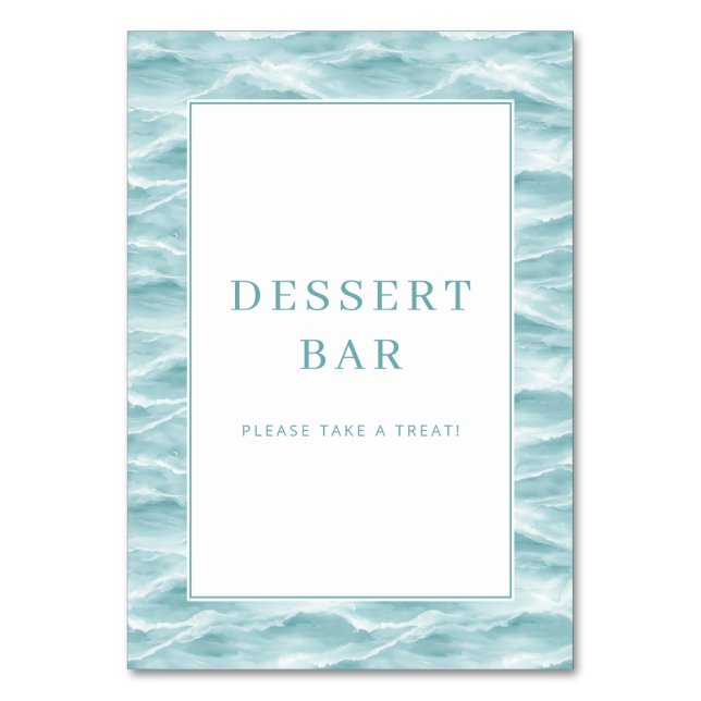 Cheerful Blue Water Wave Dessert Bar Sign Table Number (Front)