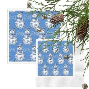 Cheerful Blue White Happy Snowman  Napkin