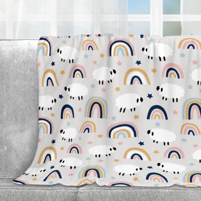 Cheerful Boho Sheep Rainbow Print Fleece Blanket (Creator Uploaded)