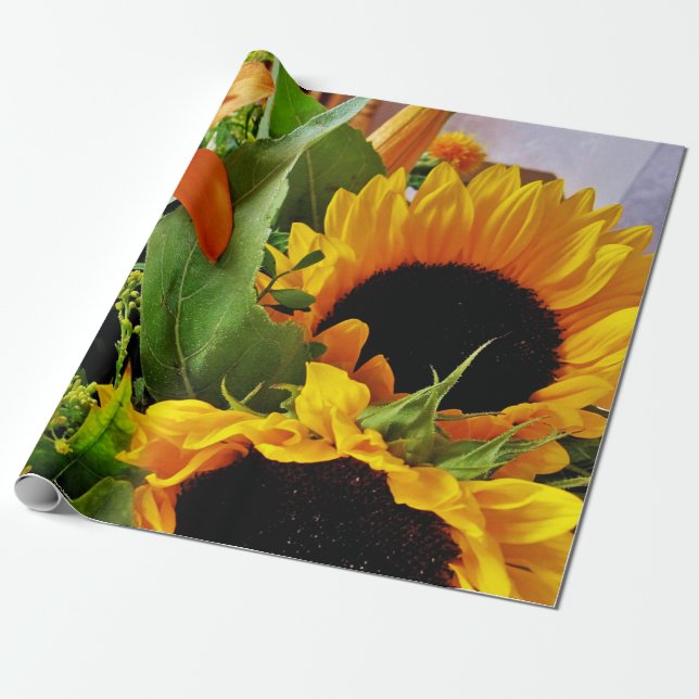 Cheerful, Bold Sunflowers In An Autumn Bouquet Wrapping Paper (Unrolled)