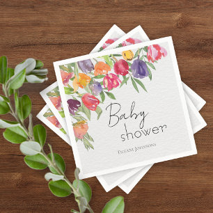 Cheerful Bouquet Tulips & Greenery Baby Shower Napkin