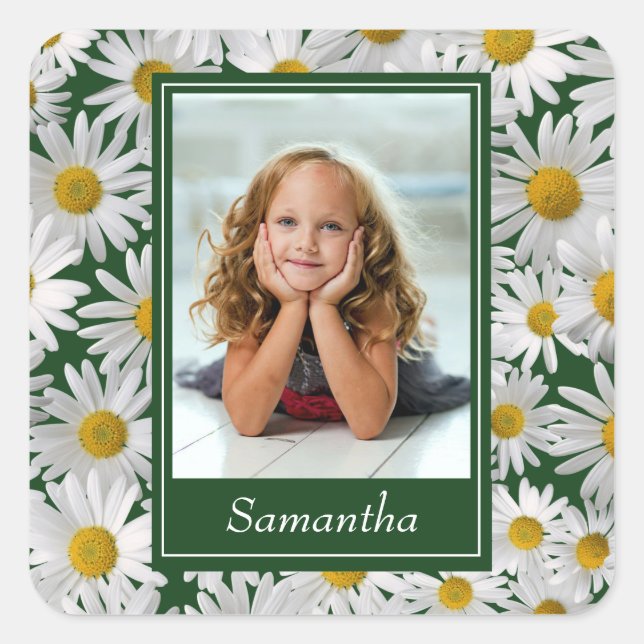 Cheerful Bright Daisy Custom Photo – Square Sticker (Front)