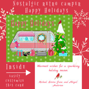 Cheerful Bright Festive Vintage Camper with Snow Holiday Card
