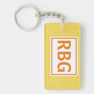 Cheerful Bright Orange White Geometric Pattern Key Ring