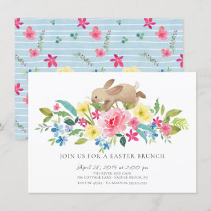 Cheerful Bunny Floral Easter Brunch Invitation