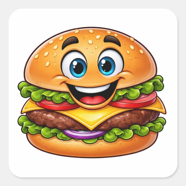 Cheerful Burger Character With Vibrant LayeSticker Square Sticker (Front)