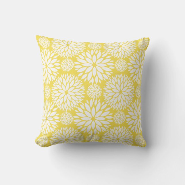 Cheerful Buttercup Yellow Floral Pattern Cushion (Front)