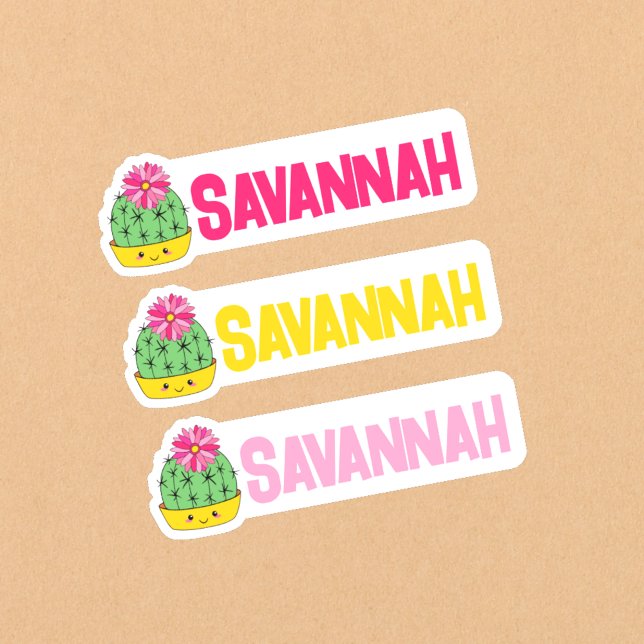 Cheerful Cactus Lover's Cutout Name Savannah (🌵Vibrant and colorful custom name labels.)