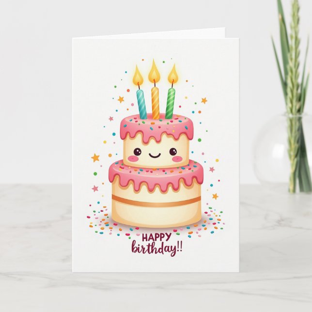 Cheerful Cake Birthday Card (Front)