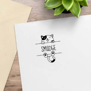 Cheerful Calico Cat Peeking Custom Name 1x1 Rubber Stamp