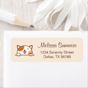 Cheerful Calico Cat Pet Beige Return Address Label