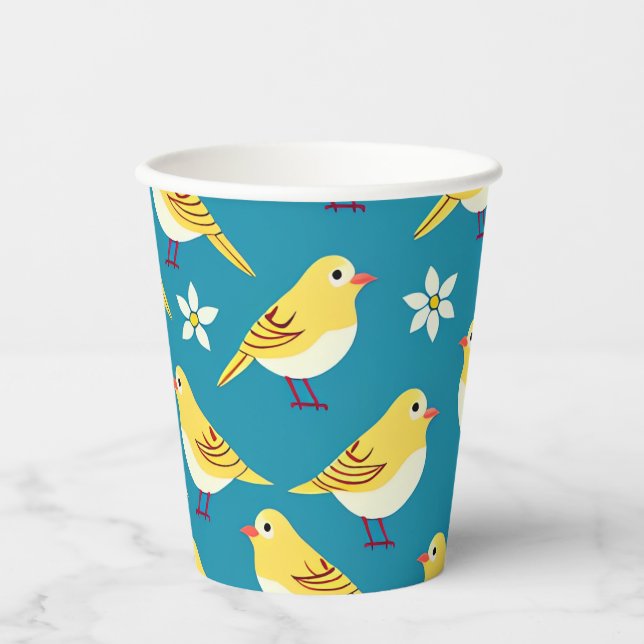 Cheerful Canaries Pop Art Pattern Paper Cups (Front)