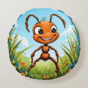 Cheerful Cartoon Ant Round Cushion