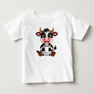 Cheerful Cartoon Cow Drinking Milk Baby T-Shirt
