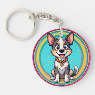 🐶 Cheerful Cartoon Dog Cute Happy Pet Design Key Ring