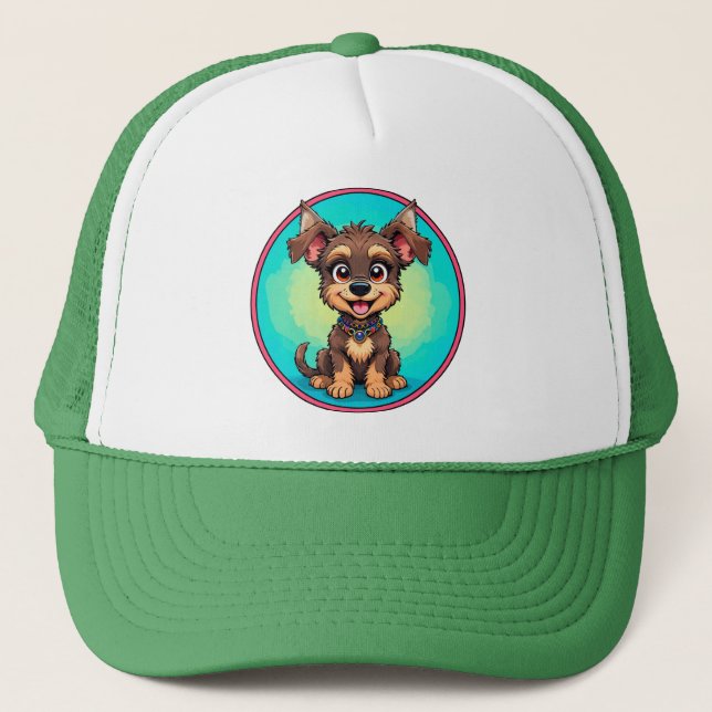 Cheerful Cartoon Dog Trucker Hat (Front)