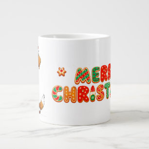 Cheerful Cartoon Dog Wearing a Santa Hat Large Coffee Mug