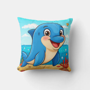 Cheerful Cartoon Dolphin in an Underwater Cushion