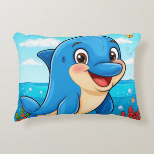 Cheerful Cartoon Dolphin in an Underwater Decorative Cushion