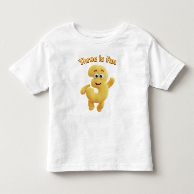 Cheerful Cartoon Number 3 | "Three is Fun" Toddler T-Shirt (Front)
