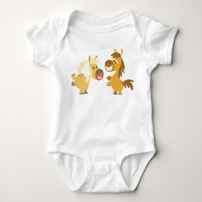 Cheerful Cartoon Ponies Baby Apparel Bodysuit (Front)