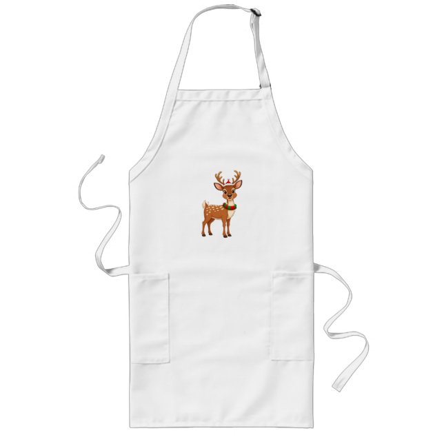 Cheerful Cartoon Reindeer Long Apron (Front)