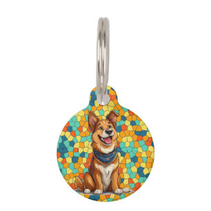 Cheerful cartoon-style dog pet tag