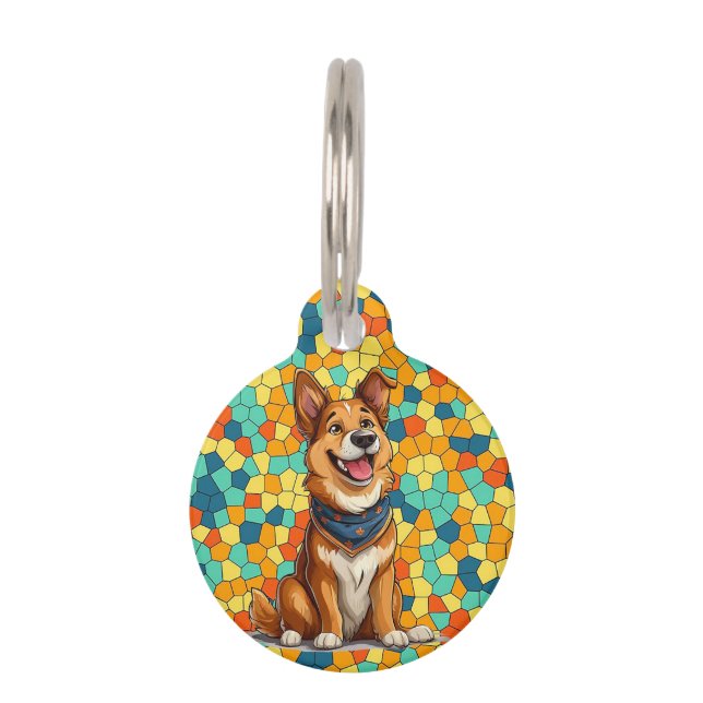 Cheerful cartoon-style dog pet tag (Front)