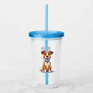 Cheerful Cartoon Style Dog With Bright Expression Acrylic Tumbler