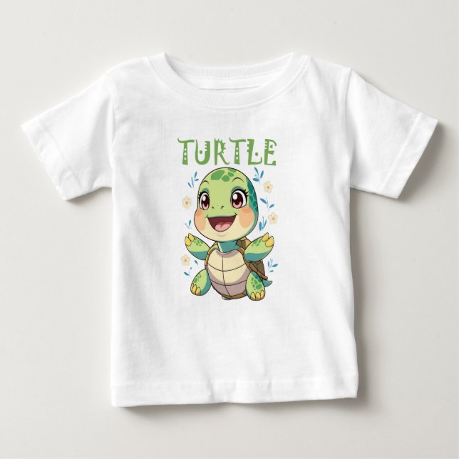 Cheerful Cartoon Turtle Baby T-Shirt (Front)