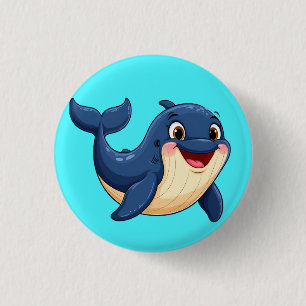 Cheerful Cartoon Whale Swimming 3 Cm Round Badge