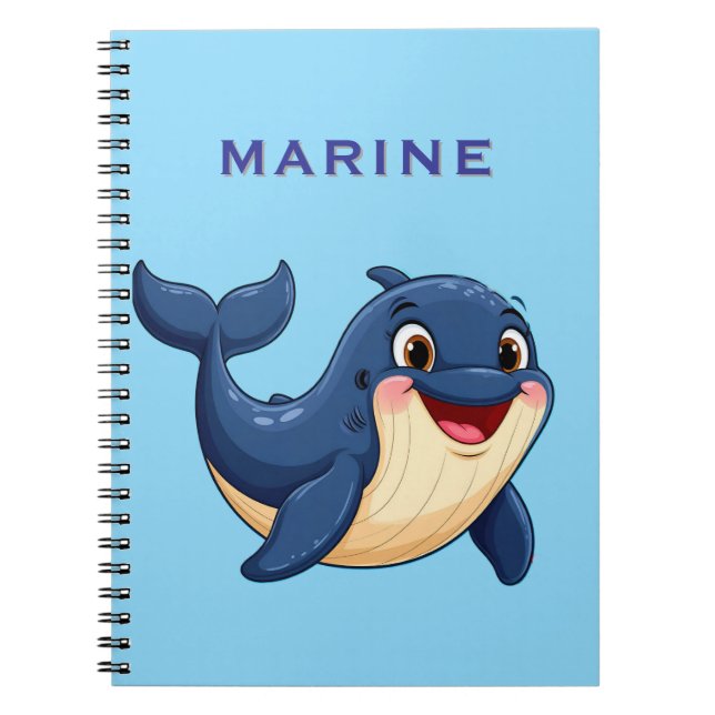 Cheerful Cartoon Whale Swimming Notebook (Front)