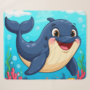 Cheerful Cartoon Whale Swimming Sherpa Blanket