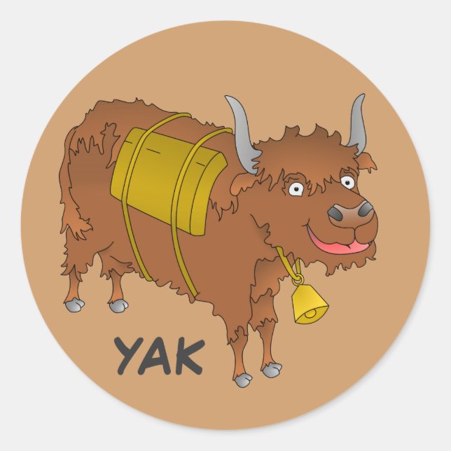 Cheerful cartoon yak classic round sticker (Front)