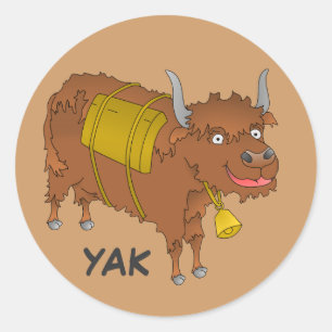Cheerful cartoon yak classic round sticker