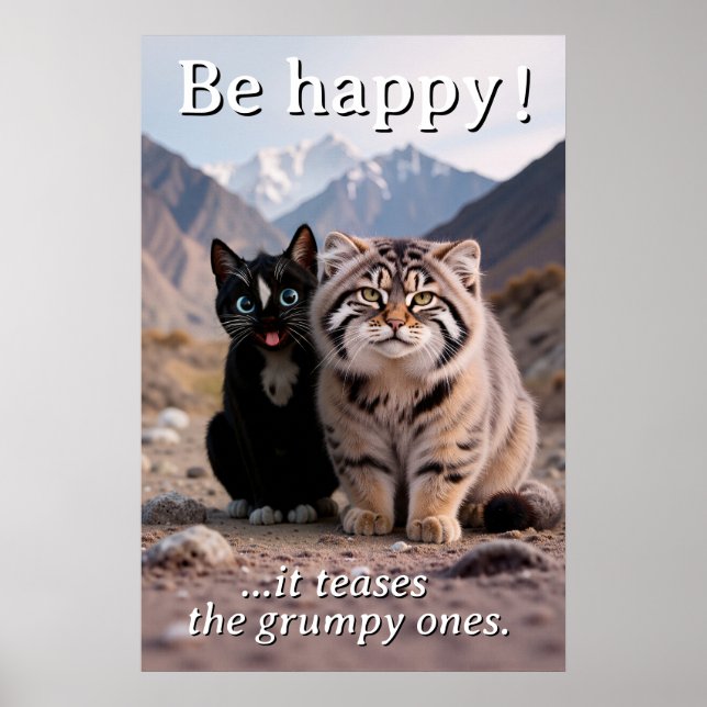 Cheerful Cat vs. Grumpy Cat – Humour Poster (Front)