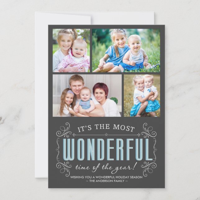 Cheerful Chalkboard Holiday 4-Photos Flat Card (Front)